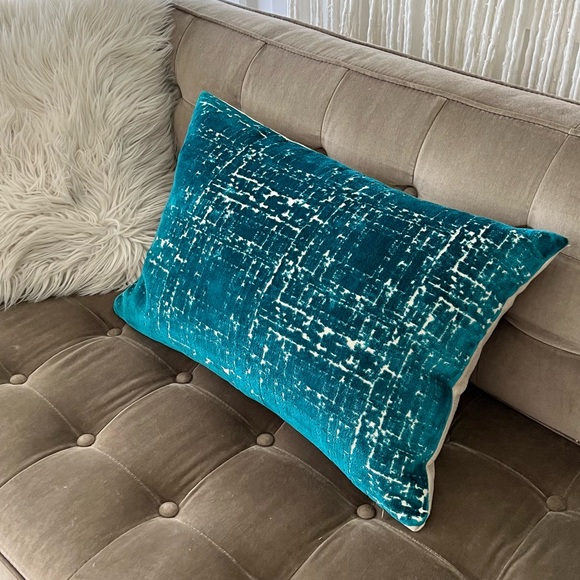 Cut Velvet Abstract Teal Blue Accent Lumbar Pillow - Picture 2 of 9